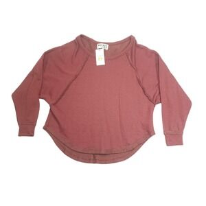 Bucket List Burgundy French Terry Raw Edge Sweatshirt Small NWT